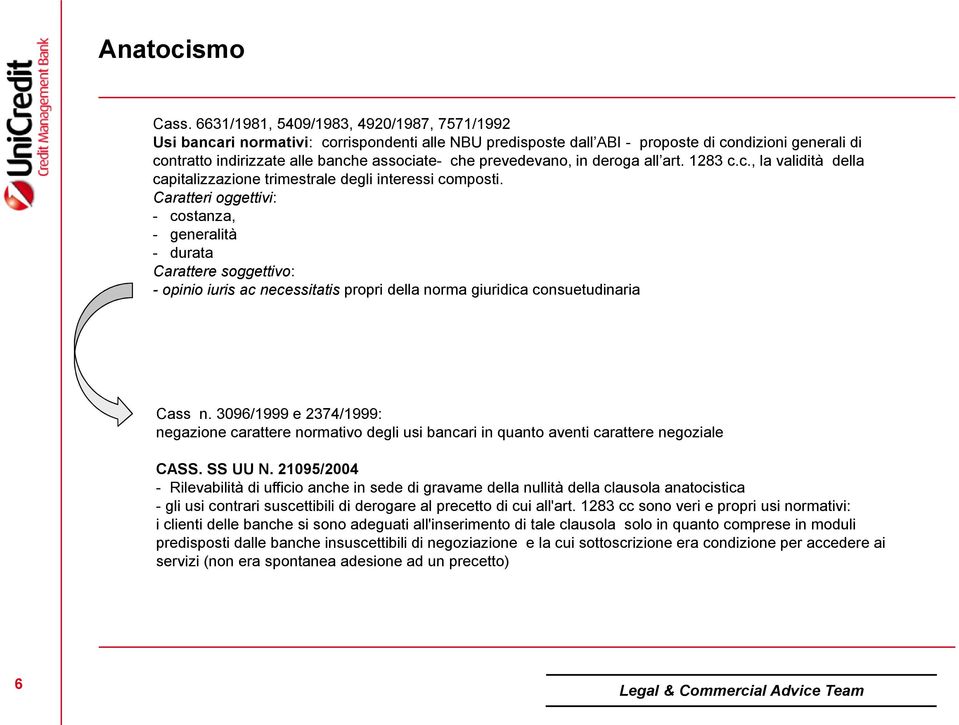 prevedevano, in deroga all art. 1283 c.c., la validità della capitalizzazione trimestrale degli interessi composti.