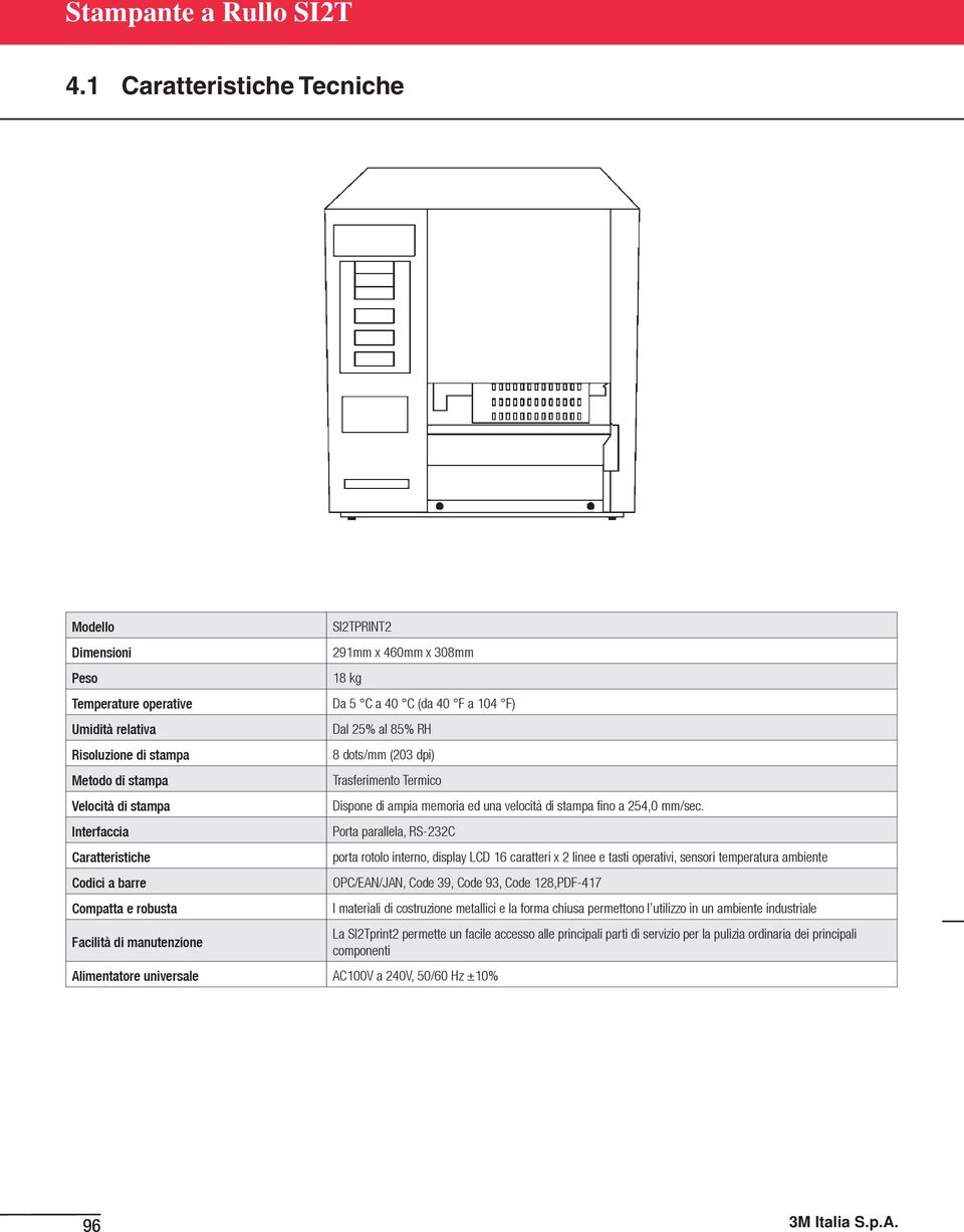 Porta parallela, RS-232C porta rotolo interno, display LCD 16 caratteri x 2 linee e tasti operativi, sensori temperatura ambiente OPC/EAN/JAN, Code 39, Code 93, Code 128,PDF-417 I materiali di