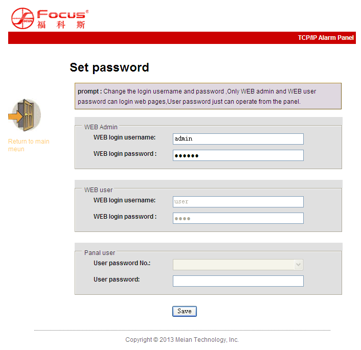 7.3 Password Cliccate sull icona password per entrare nel relativo menu.