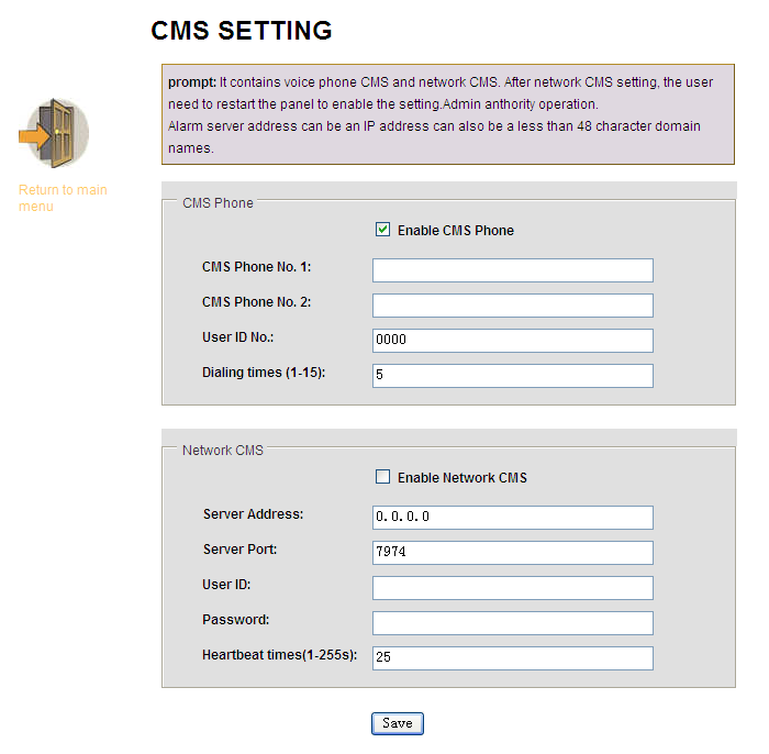7.4 CMS Cliccate sull icona CMS per entrare nel relativo menu.
