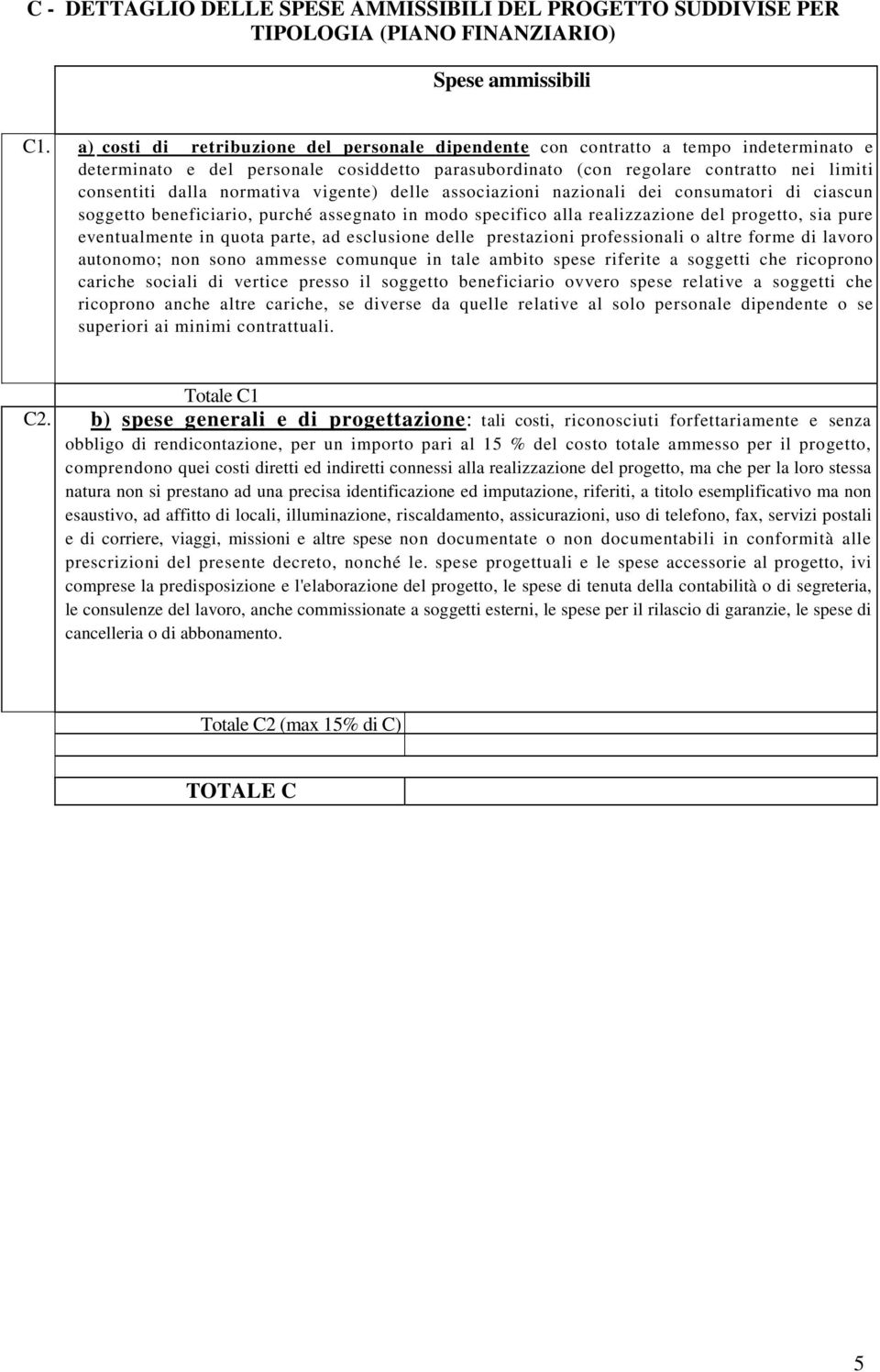 normativa vigente) delle associazioni nazionali dei consumatori di ciascun soggetto beneficiario, purché assegnato in modo specifico alla realizzazione del progetto, sia pure eventualmente in quota