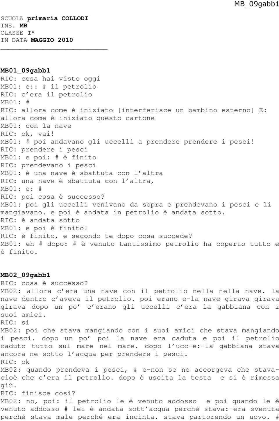 come è iniziato questo cartone MB01: con la nave RIC: ok, vai! MB01: # poi andavano gli uccelli a prendere prendere i pesci!