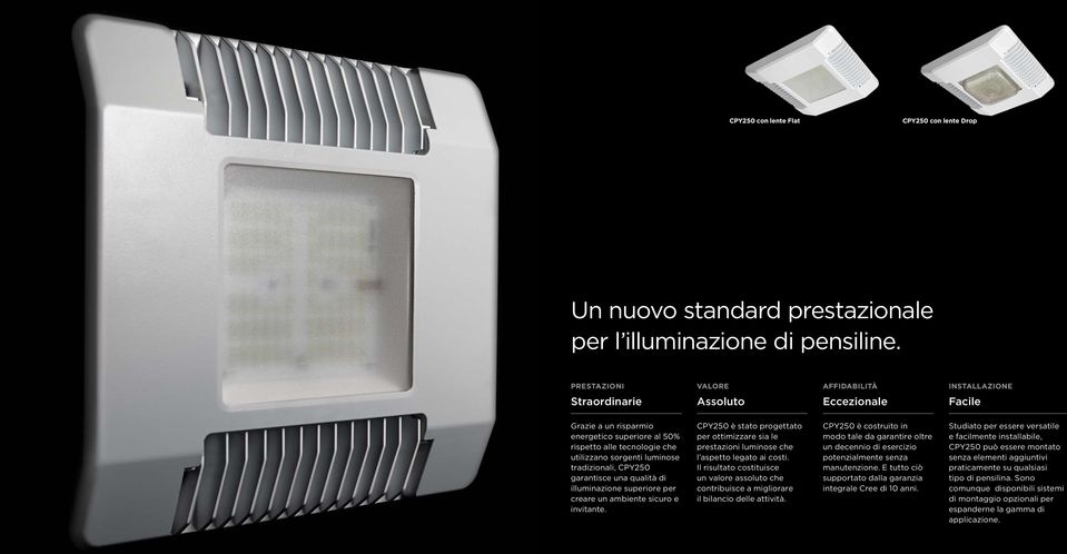 tradizionali, CPY250 garantisce una qualità di illuminazione superiore per creare un ambiente sicuro e invitante.