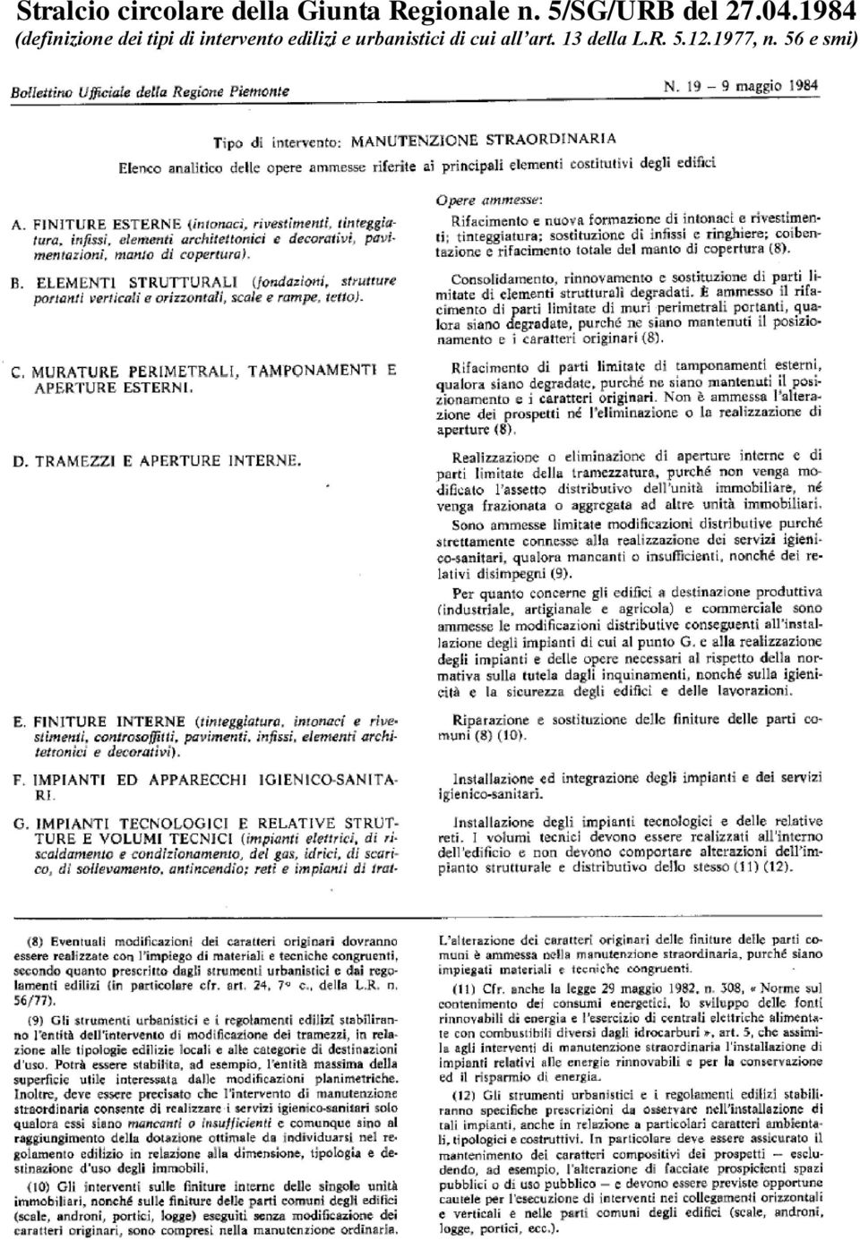 1984 (definizione dei tipi di intervento