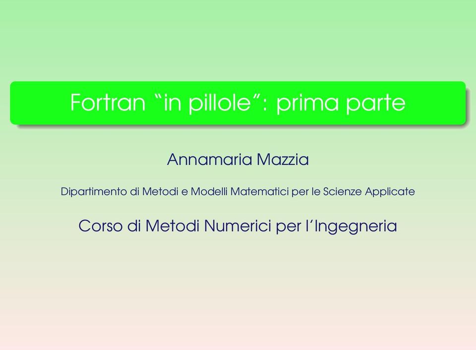 e Modelli Matematici per le Scienze