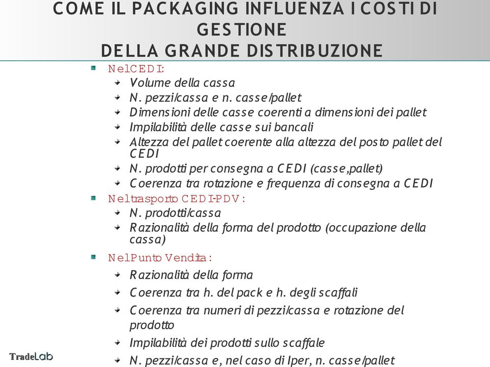 prodotti per consegna a C E D I (casse,pallet) C oerenza tra rotazione e frequenza di cons egna a C E D I N eltrasporto C ED I-PD V: N.