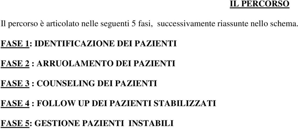 FASE 1: IDENTIFICAZIONE DEI PAZIENTI FASE 2 : ARRUOLAMENTO DEI PAZIENTI