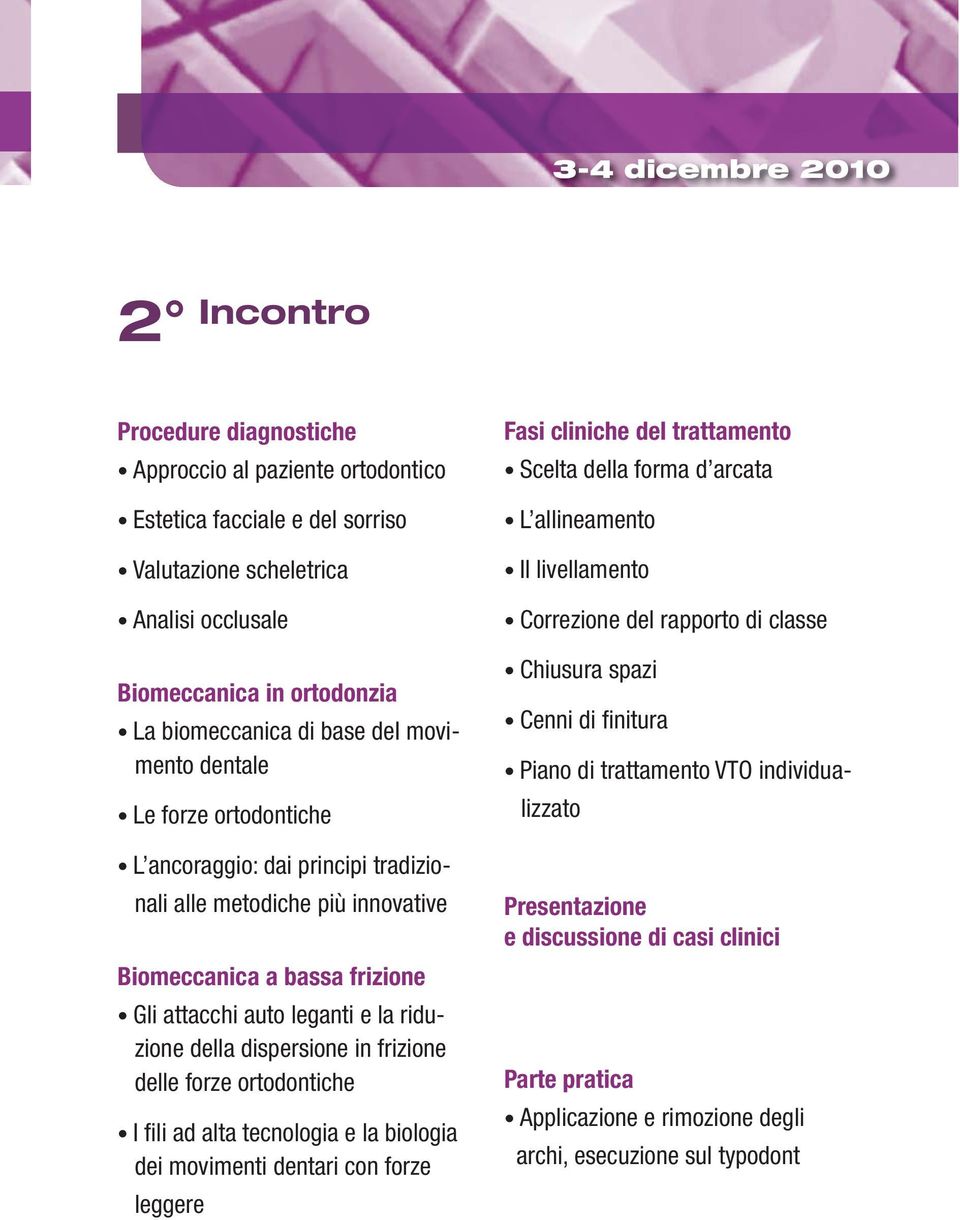 riduzione della dispersione in frizione delle forze ortodontiche I fili ad alta tecnologia e la biologia dei movimenti dentari con forze leggere Fasi cliniche del trattamento Scelta della forma d