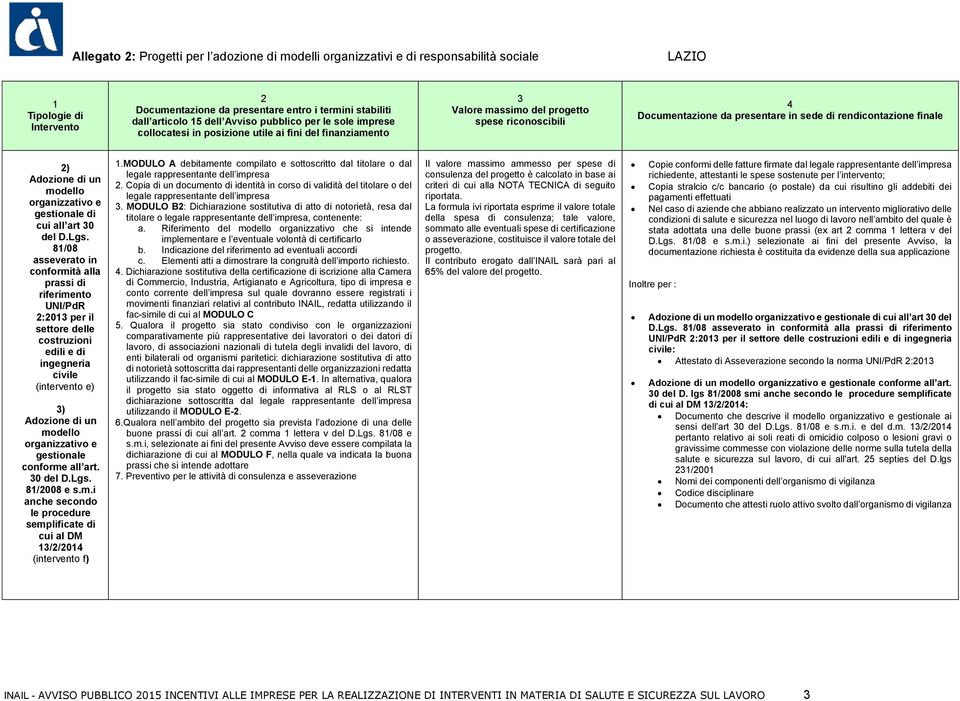 8/08 asseverato in conformità alla prassi di riferimento UNI/PdR :03 per il settore delle costruzioni edili e di ingegneria civile (intervento e) 3) Adozione di un modello organizzativo e gestionale