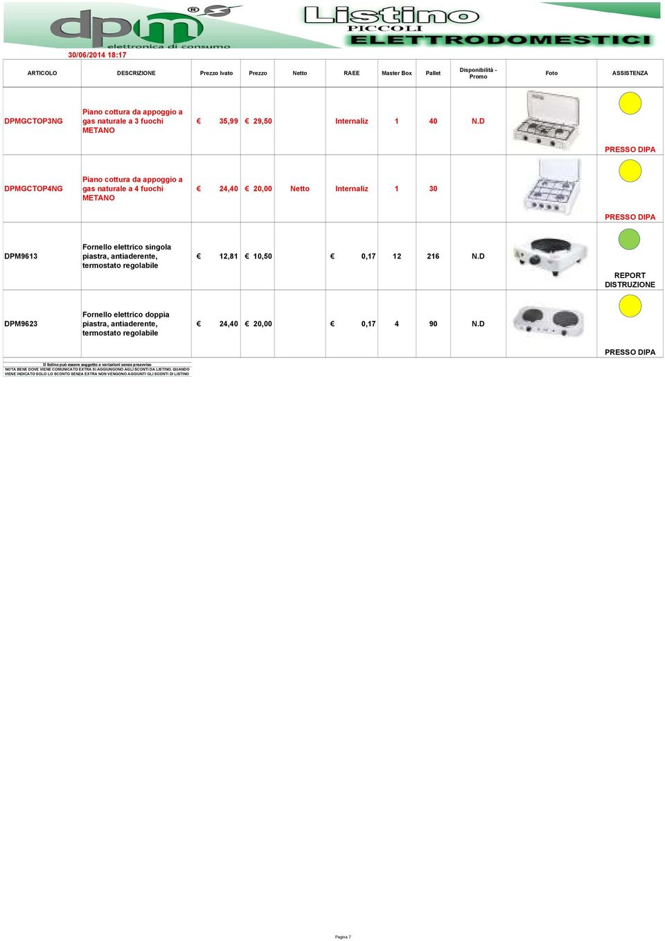 regolabile 12,81 10,50 0,17 12 216 N.D DPM9623 Fornello elettrico doppia piastra, antiaderente, termostato regolabile 24,40 20,00 0,17 4 90 N.