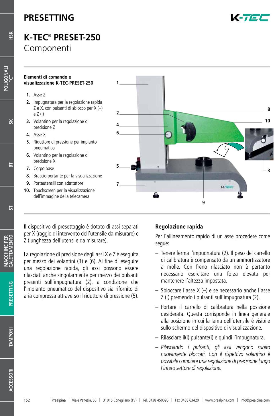 Braccio portante per la visualizzazione 5 3 9. Portautensili con adattatore 10.