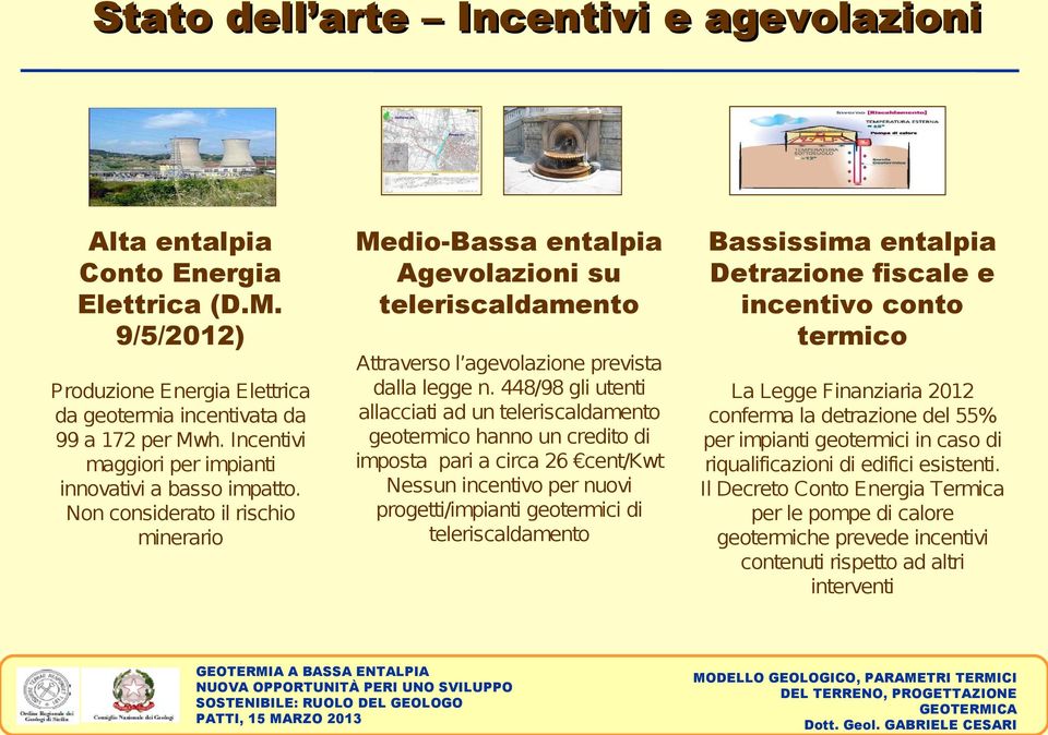 Non considerato il rischio minerario Medio-Bassa entalpia Agevolazioni su teleriscaldamento Attraverso l agevolazione prevista dalla legge n.