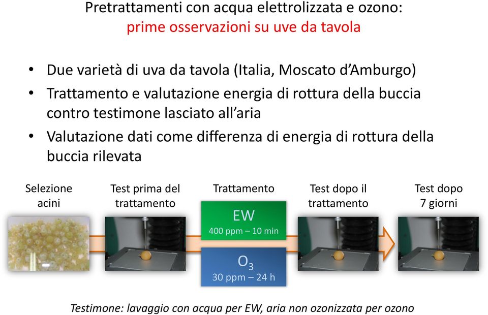 dati come differenza di energia di rottura della buccia rilevata Selezione acini Test prima del trattamento Trattamento EW 400