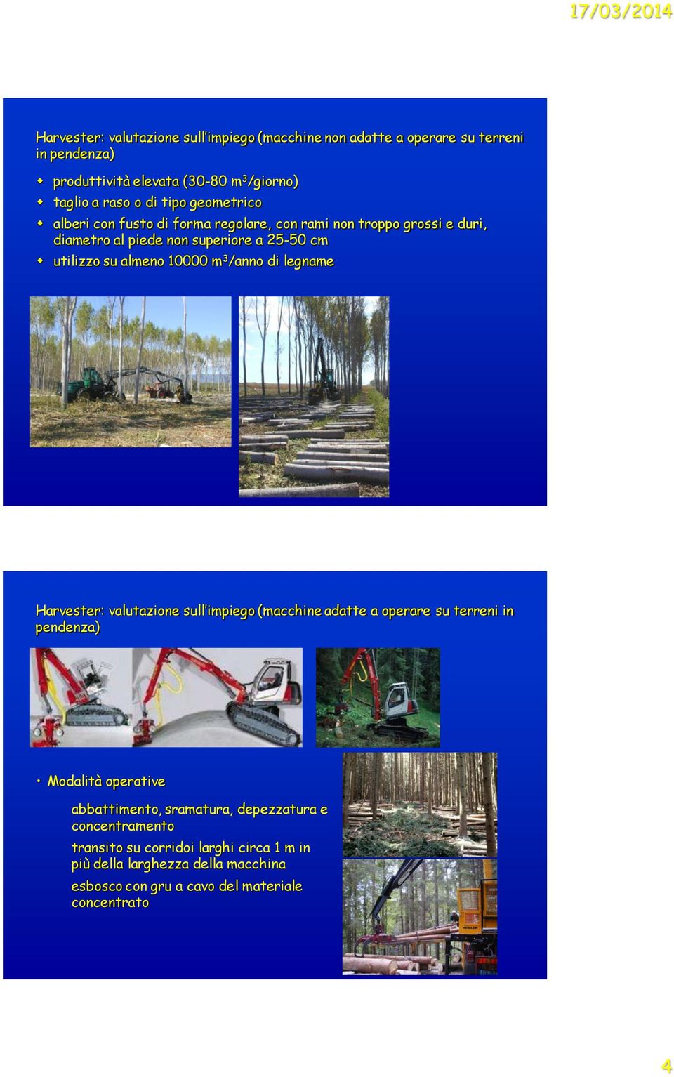 10000 m 3 /anno di legname Harvester: valutazione sull impiego (macchine adatte a operare su terreni in pendenza) Modalità operative abbattimento,