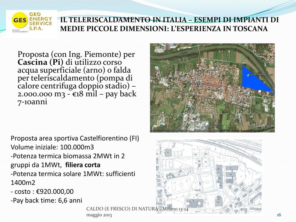 doppio stadio) 2.000.000 m3-18 mil pay back 7-10anni Proposta area sportiva Castelfiorentino (FI) Volume iniziale: 100.