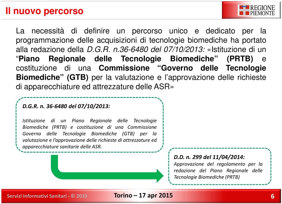 richieste di apparecchiature ed attrezzature delle ASR» D.G.R. n.