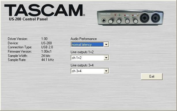 10 Dopo il riavvio del PC, aprire TASCAM US-200 (Start> Pannello di controllo) o US-200 Control Panel (Start> Programmi> TASCAM).