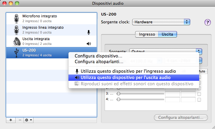 6 Guida alle applicazioni Mac OS e itunes 1 Doppio clic su Audio MIDI Setup, che si trova nella cartella Utiliià all interno della cartella Applicazioni. 2 Aprire la finestra Dispositivi audio.