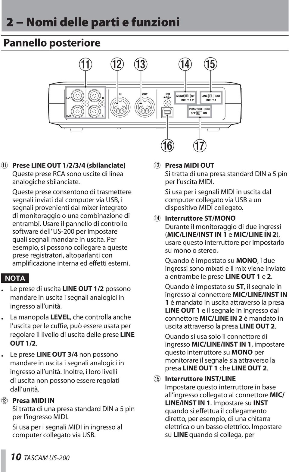 Usare il pannello di controllo software dell US-200 per impostare quali segnali mandare in uscita.