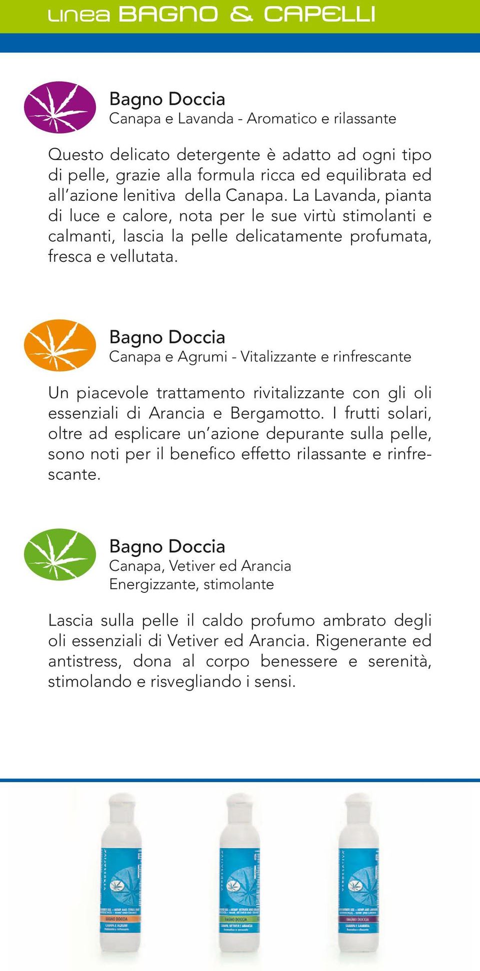 Bagno Doccia Canapa e Agrumi - Vitalizzante e rinfrescante Un piacevole trattamento rivitalizzante con gli oli essenziali di Arancia e Bergamotto.