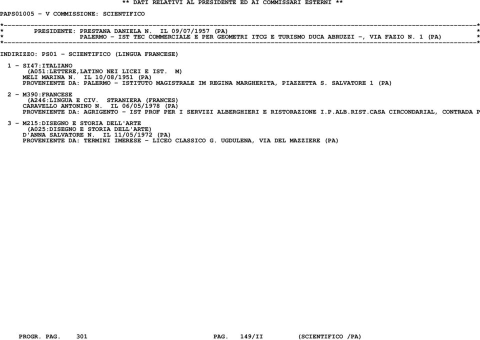 1 (PA) * INDIRIZZO: PS01 - SCIENTIFICO (LINGUA FRANCESE) 1 - SI47:ITALIANO (A051:LETTERE,LATINO NEI LICEI E IST. M) MELI MARINA N.