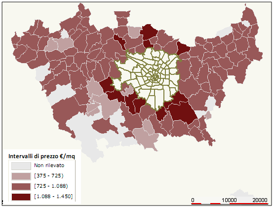 Grafico 9 Andamento indicizzato dei prezzi medi dei capannoni/opifici nuovi o ristrutturati nelle zone periferiche dei Comuni della Zona Nord e della Provincia di Milano in complesso tra il I