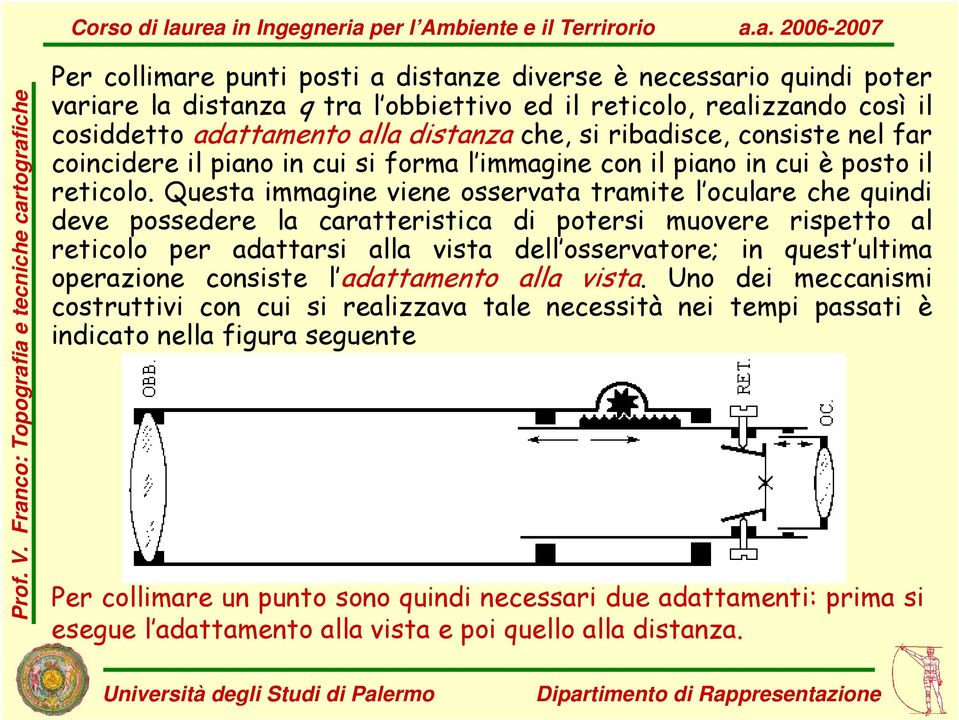 Questa immagine viene osservata tramite l oculare che quindi deve possedere la caratteristica di potersi muovere rispetto al reticolo per adattarsi alla vista dell osservatore; in quest ultima