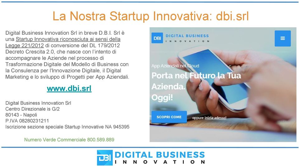 Digitale, il Digital Marketing e lo sviluppo di Progetti per App Aziendali. www.dbi.