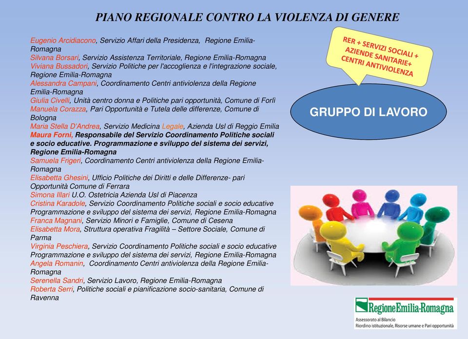 Civelli, Unità centro donna e Politiche pari opportunità, Comune di Forlì Manuela Corazza, Pari Opportunità e Tutela delle differenze, Comune di Bologna Maria Stella D Andrea, Servizio Medicina