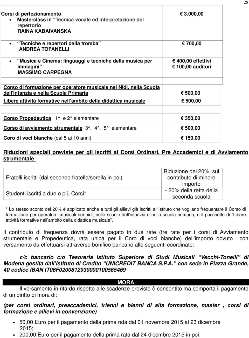 000,00 700,00 400,00 effettivi 100,00 auditori Corso di formazione per operatore musicale nei Nidi, nella Scuola dell'infanzia e nella Scuola Primaria 500,00 Libere attività formative nell ambito