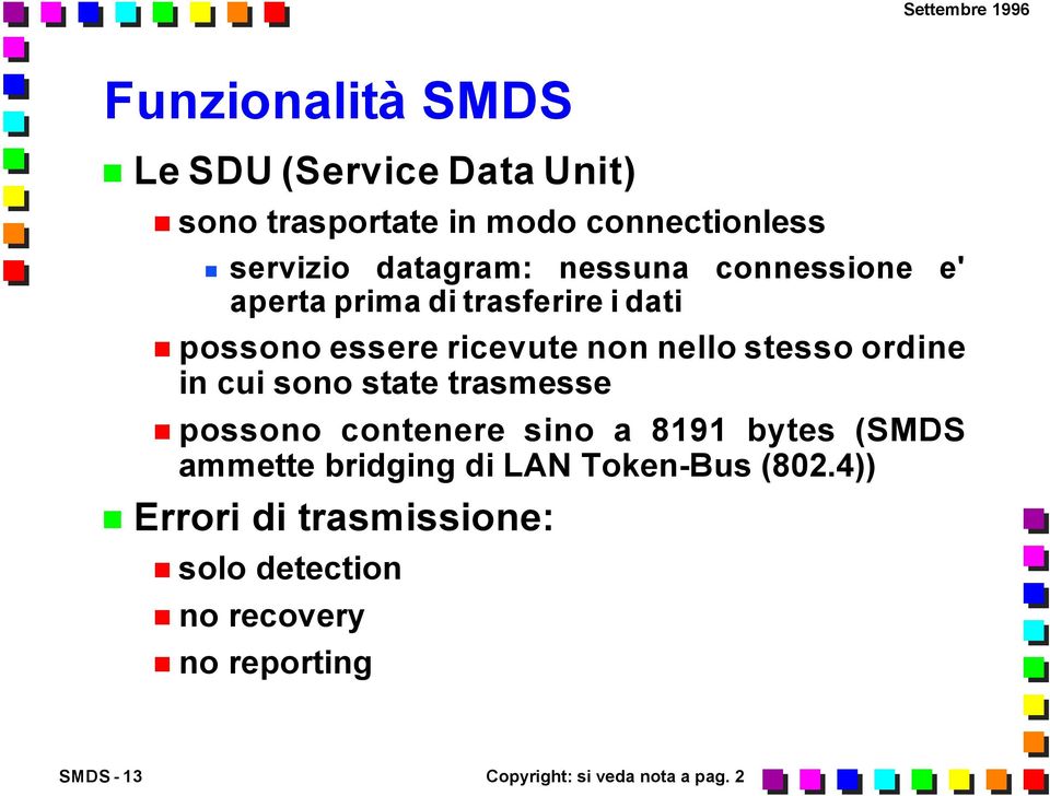 ordine in cui sono state trasmesse possono contenere sino a 8191 bytes ( ammette bridging di LAN