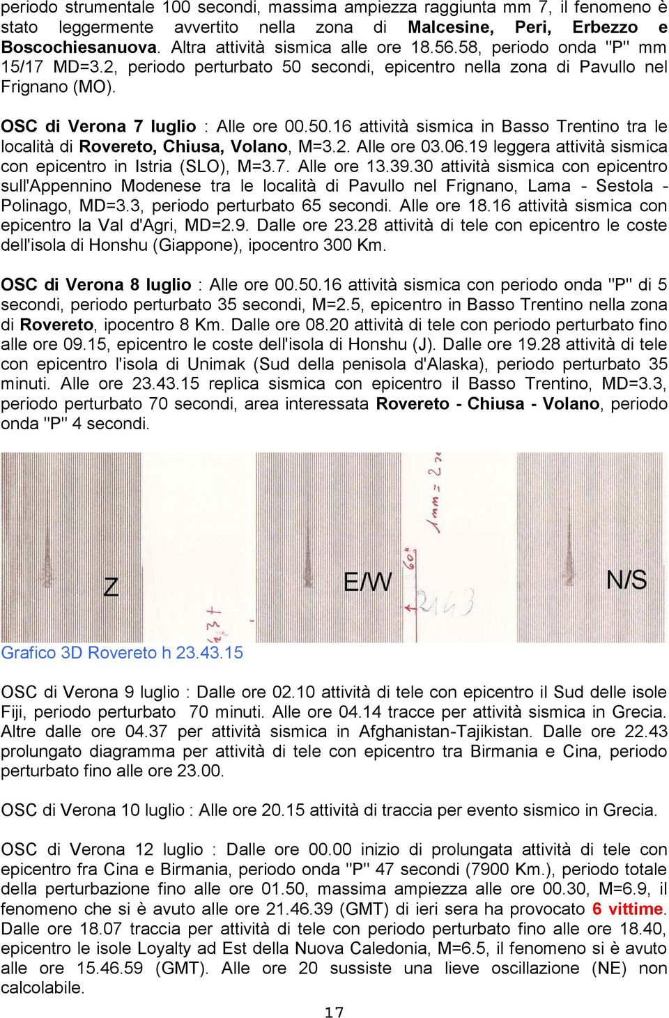 2. Alle ore 03.06.19 leggera attività sismica con epicentro in Istria (SLO), M=3.7. Alle ore 13.39.