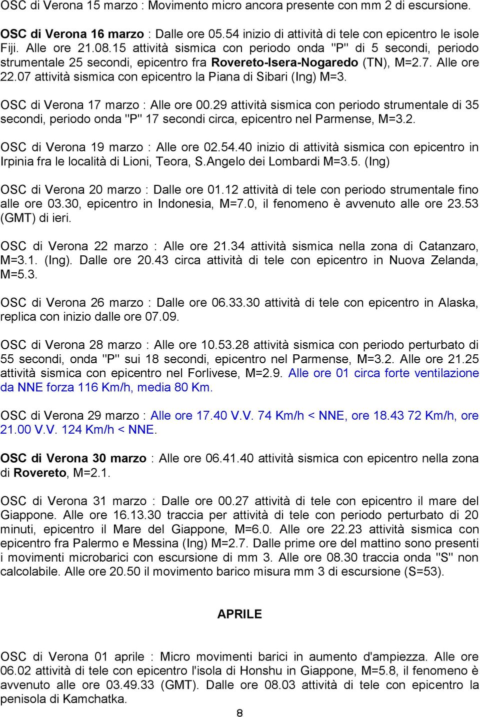 07 attività sismica con epicentro la Piana di Sibari (Ing) M=3. OSC di Verona 17 marzo : Alle ore 00.