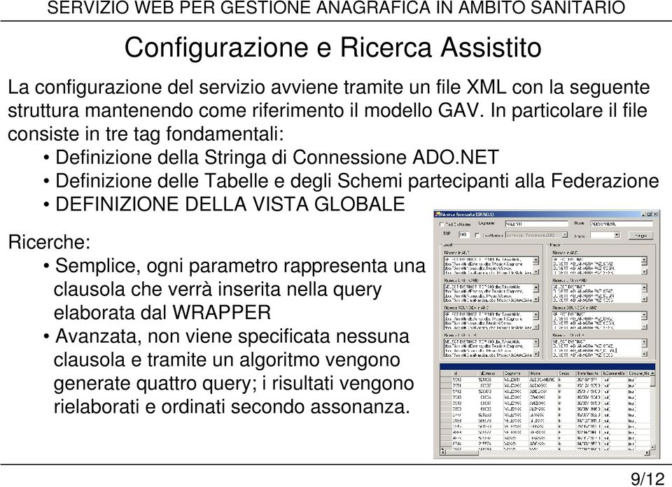 NET Definizione delle Tabelle e degli Schemi partecipanti alla Federazione DEFINIZIONE DELLA VISTA GLOBALE Ricerche: Semplice, ogni parametro rappresenta una