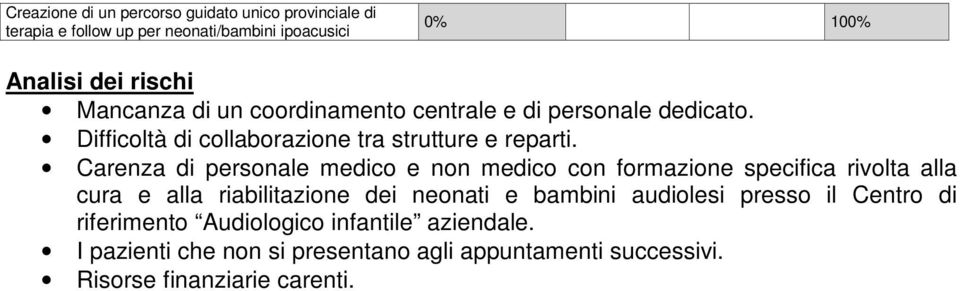 Carenza di personale medico e non medico con formazione specifica rivolta alla cura e alla riabilitazione dei neonati e bambini