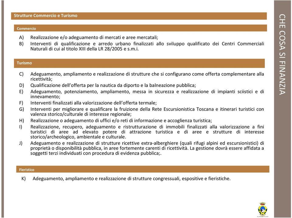 li Naturali di cui al titolo XIII della LR 28/2005 e s.m.i. Turismo C) Adeguamento, ampliamento e realizzazione di strutture che si configurano come offerta complementare alla ricettività; D)