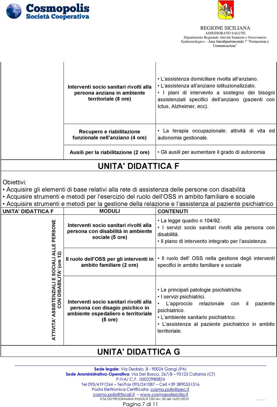 Recupero e riabilitazione funzionale nell anziano (4 ore) Ausili per la riabilitazione (2 ore) La terapia occupazionale: attività di vita ed autonomia gestionale.