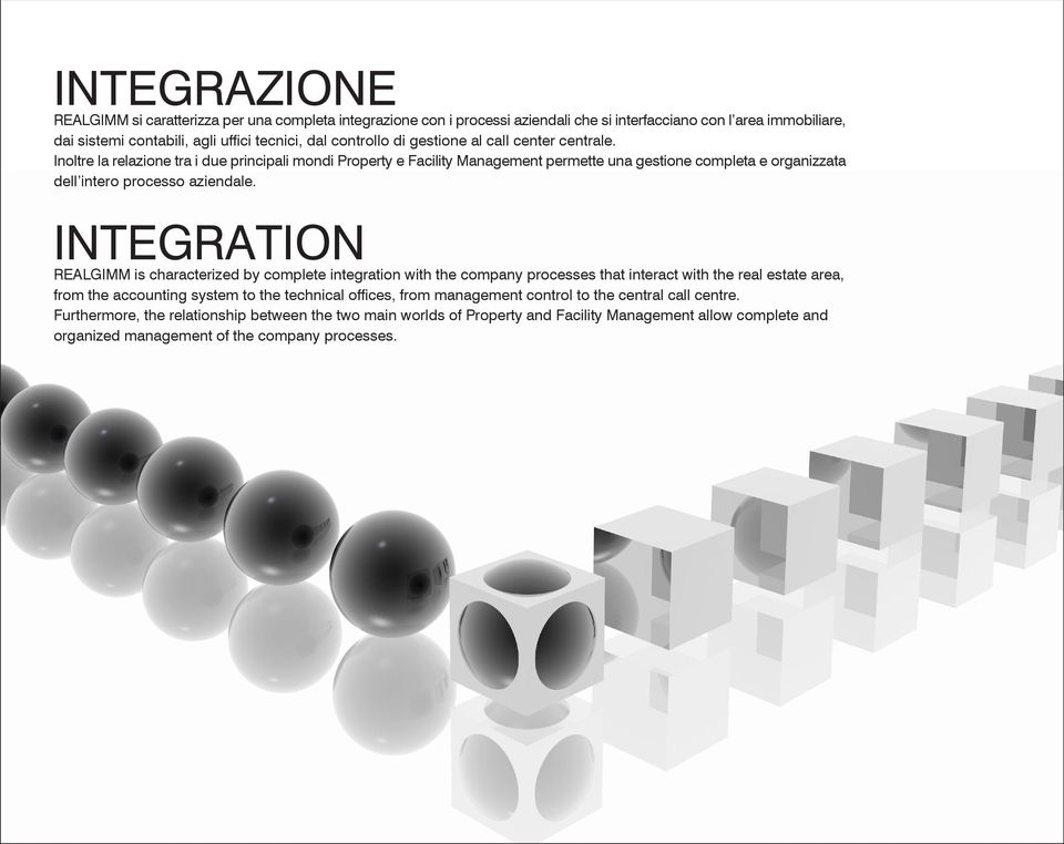 INTEGRATION REALGIMM is characterized by complete integration with the company processes that interact with the real estate area, from the accounting system to the technical offices, from