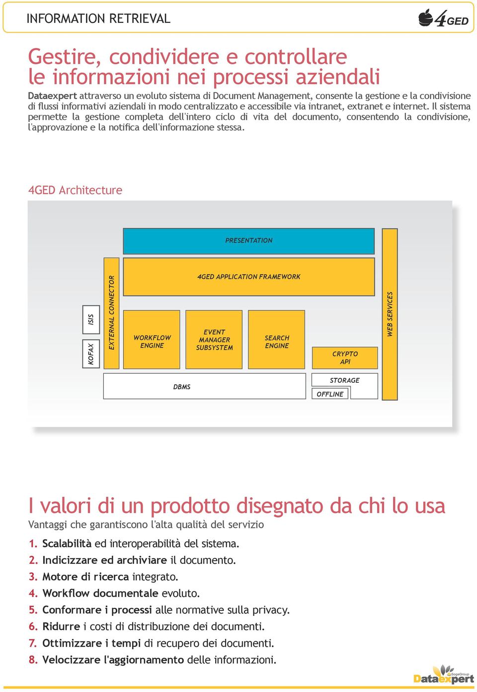 Il sistema permette la gestione completa dell'intero ciclo di vita del documento, consentendo la condivisione, l'approvazione e la notifica dell'informazione stessa.