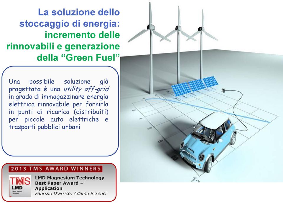 elettrica rinnovabile per fornirla in punti di ricarica (distribuiti) per piccole auto elettriche e