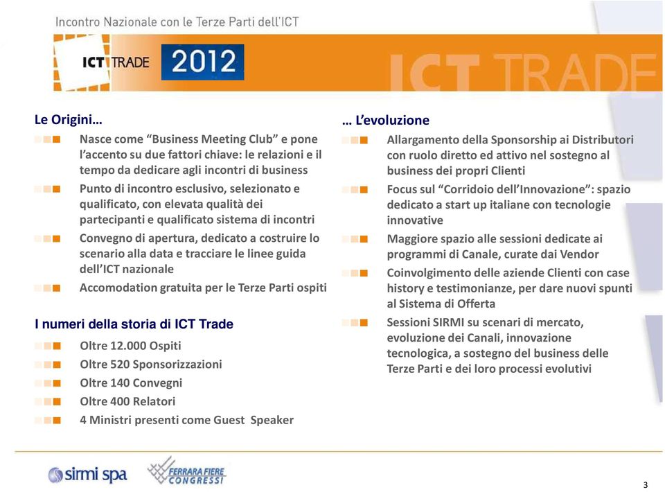 Accomodation gratuita per le Terze Parti ospiti I numeri della storia di ICT Trade Oltre 12.