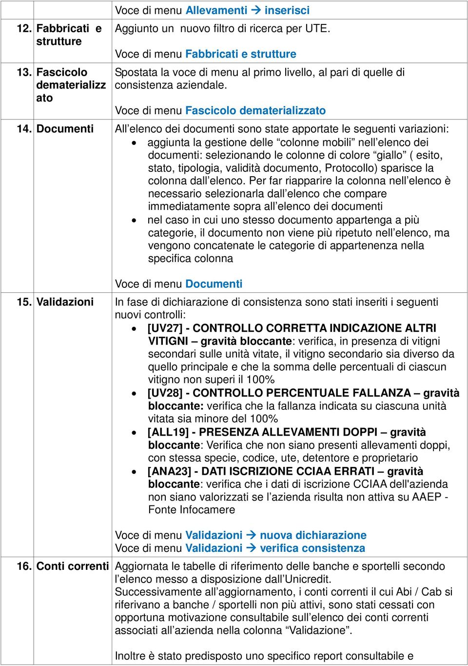 Documenti All elenco dei documenti sono state apportate le seguenti variazioni: aggiunta la gestione delle colonne mobili nell elenco dei documenti: selezionando le colonne di colore giallo ( esito,