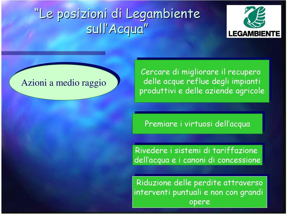 virtuosi dell acqua Premiare i virtuosi dell acqua Rivedere i i sistemi di di tariffazione dell acqua e i