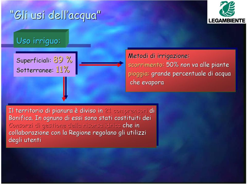 pianura è diviso diviso in in 21 21 comprensori di di Bonifica.