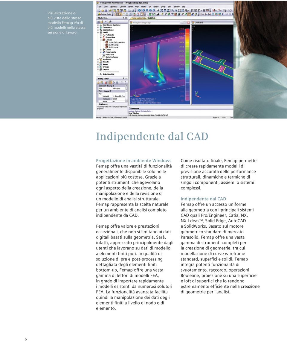 Grazie a potenti strumenti che agevolano ogni aspetto della creazione, della manipolazione e della revisione di un modello di analisi strutturale, Femap rappresenta la scelta naturale per un ambiente