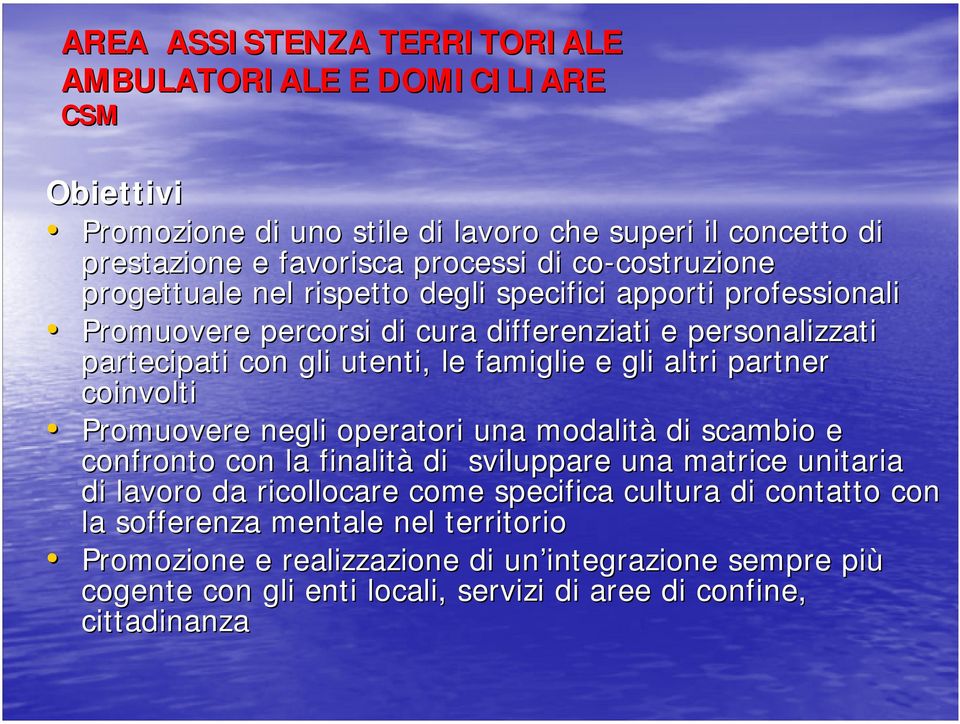 altri partner coinvolti Promuovere negli operatori una modalità di scambio e confronto con la finalità di sviluppare una matrice unitaria di lavoro da ricollocare come specifica