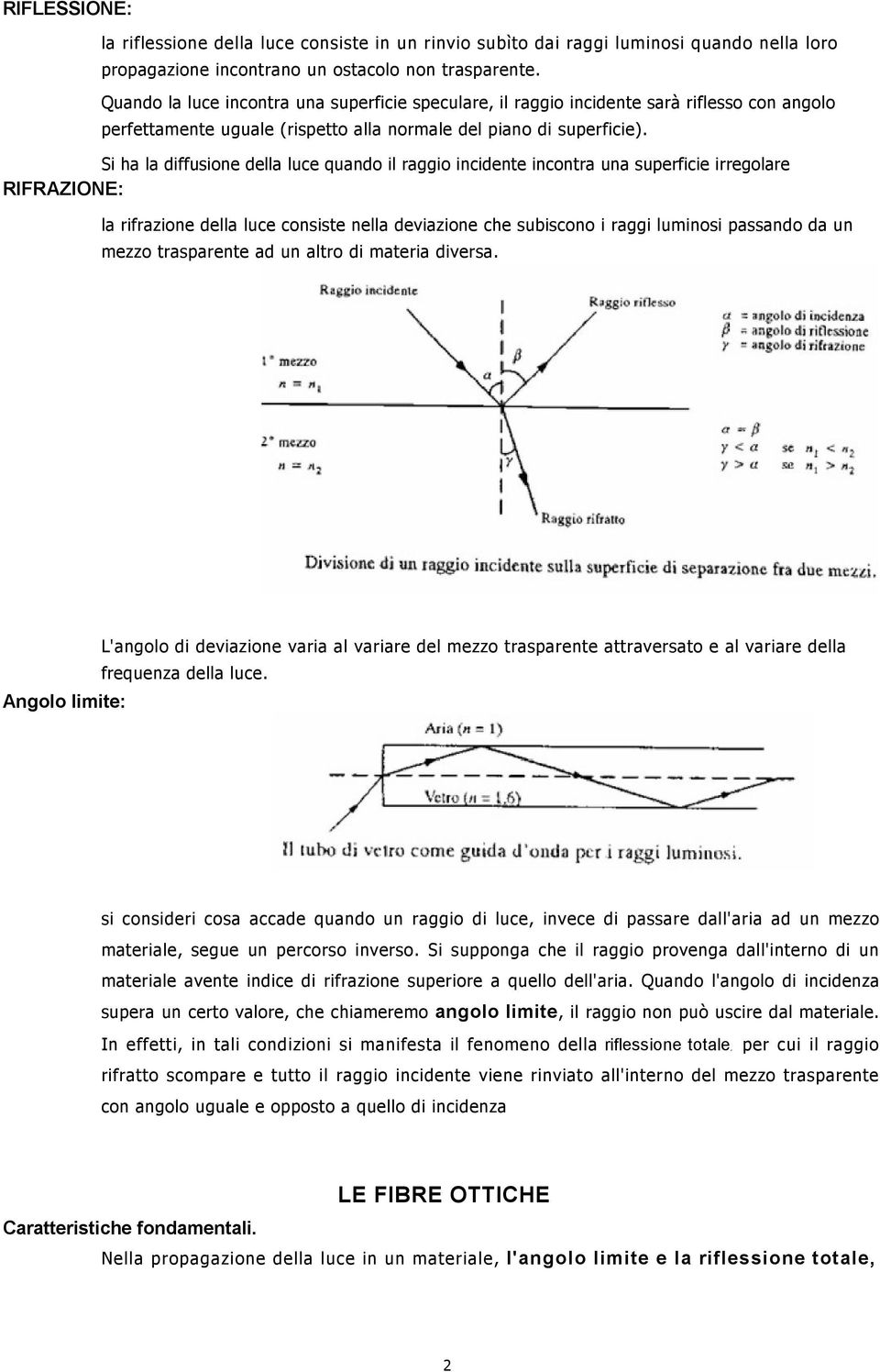 Si ha la diffusione della luce quando il raggio incidente incontra una superficie irregolare RIFRAZIONE: la rifrazione della luce consiste nella deviazione che subiscono i raggi luminosi passando da