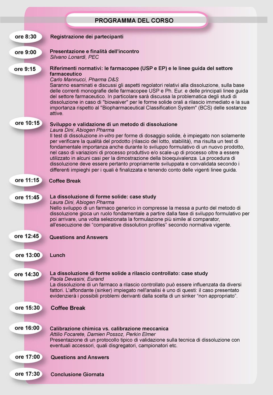 farmacopee USP e Ph. Eur. e delle principali linee guida del settore farmaceutico.