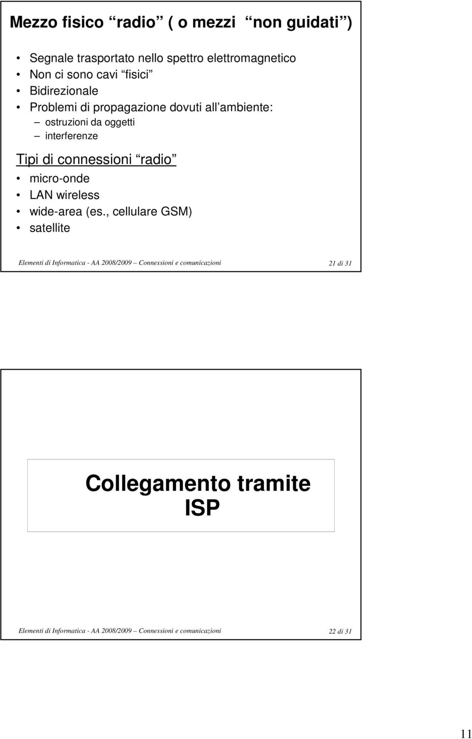 all ambiente: ostruzioni da oggetti interferenze Tipi di connessioni radio micro-onde