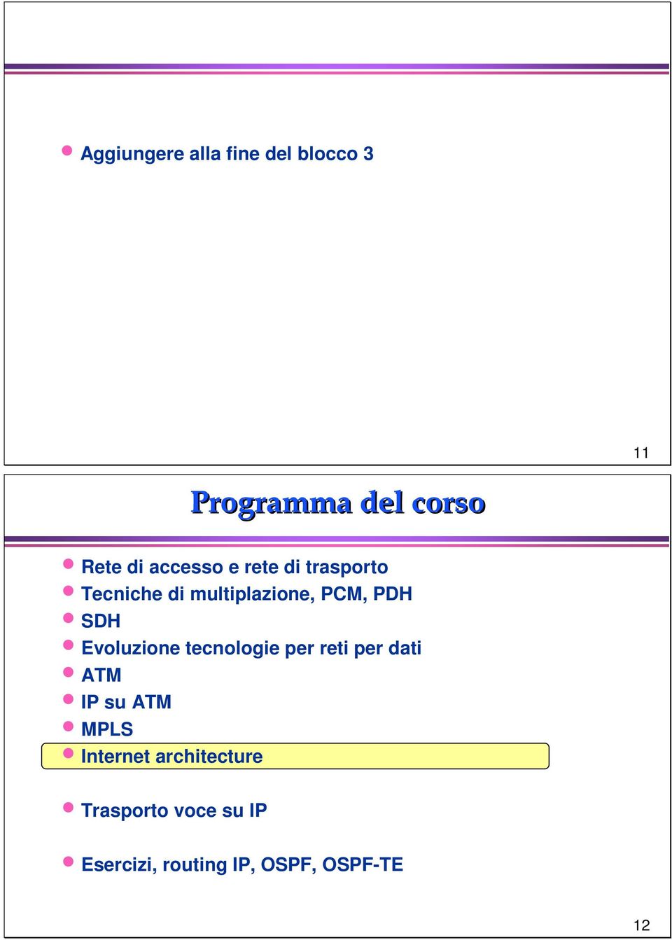 SDH Evoluzione tecnologie per reti per dati ATM su ATM MPLS